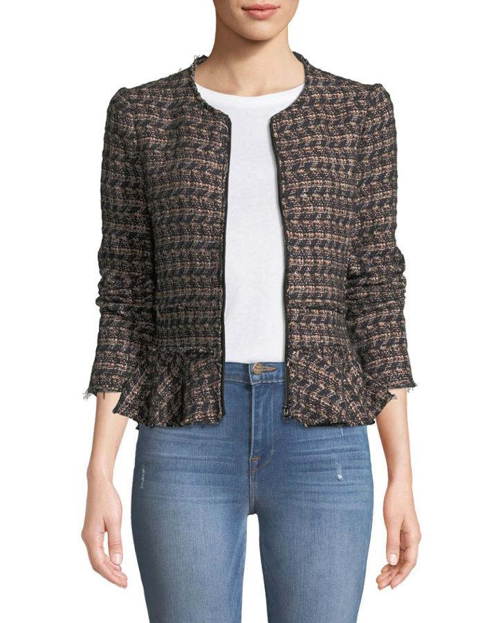 Zip-front Tweed Peplum Jacket