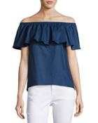 Off-the-shoulder Ruffled Top, Indigo
