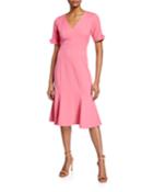 Laney V-neck Bow-cuff Crepe Dress