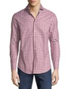 Men's Italian-fit Plaid Shirt W/ Cutaway Collar, Red