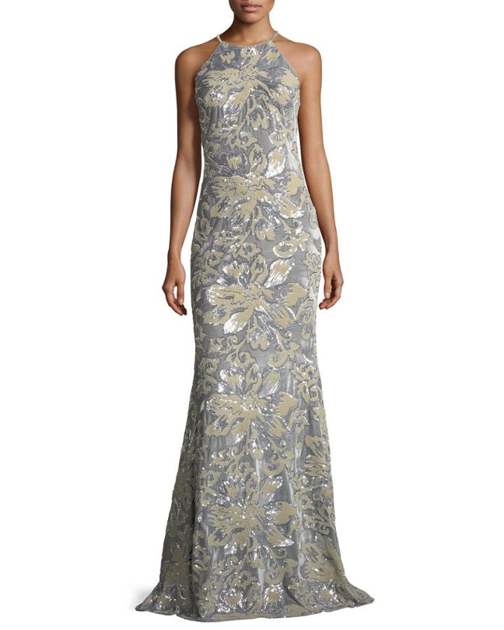 Mermaid Sequin & Velvet Long Evening Gown