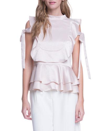 Satin Side-tie Ruffle Blouse