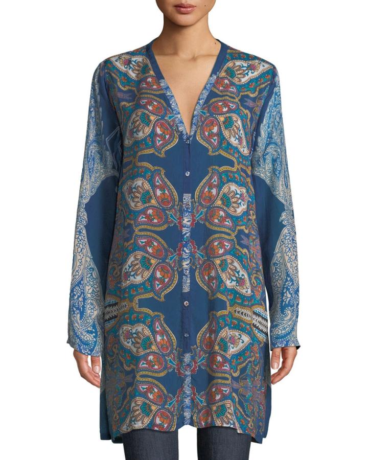 Karmen Button-front Tunic W/ Tie Belt,