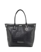 Faux-leather Croc-embossed Large Tote Bag, Black