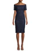 Sequin Beaded Off-the-shoulder Lace Cocktail Dress