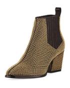 Studded Leather Ankle Bootie