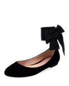 Velvet Ankle-wrap Ballerina Flat, Black