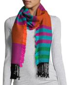 Multi-striped Knit Scarf, Orange/pink/green