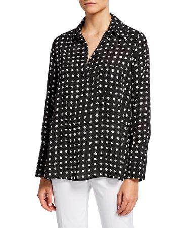Tracy Dotted Long-sleeve Gathered-back Blouse