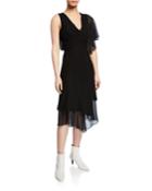 Asymmetric A-line Ruffle-sleeve Dress