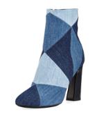 Patchwork Denim Zip Bootie