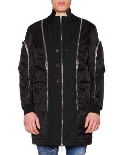 Oversized Jacket W/allover Zip Details, Black