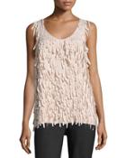 Allover Fringe-trim Blouse, Neutral Pattern