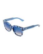 Square-frame Plastic Sunglasses, Blue
