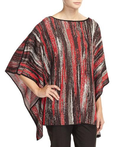 Thora Striped 3/4-sleeve Tunic, Red/multi