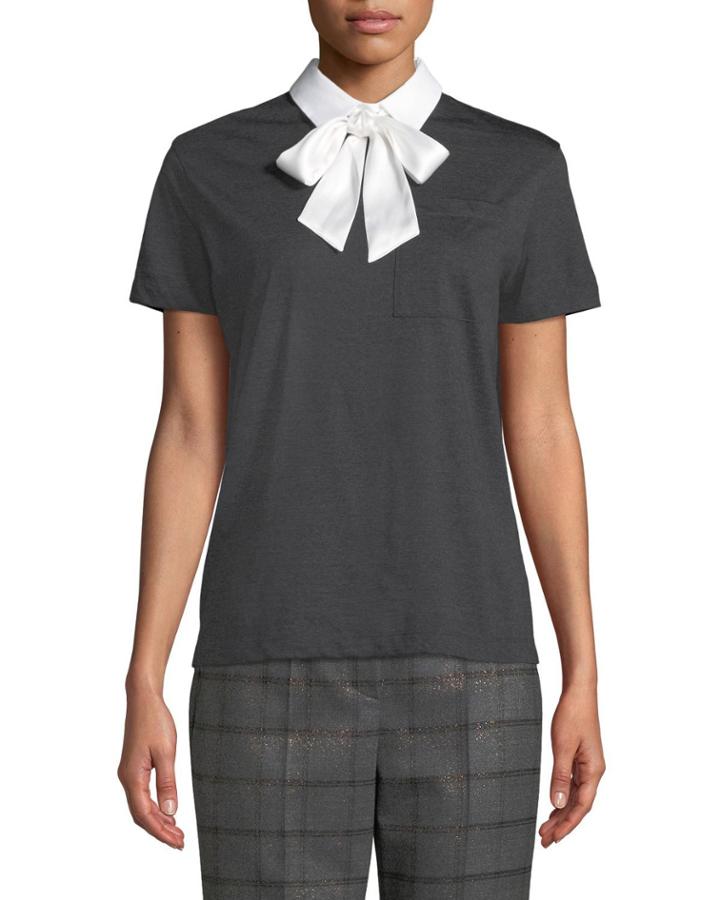 Short-sleeve Jersey Wool Tee With Bow