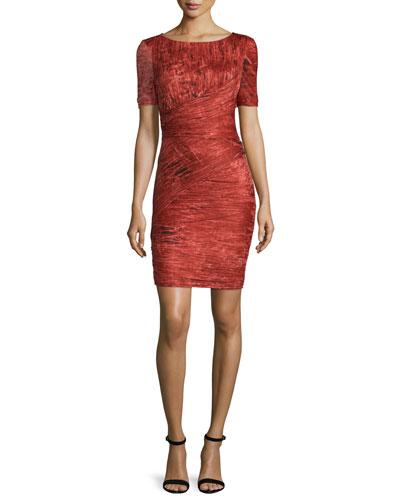 Short-sleeve Bandage Dress, Pomegranate