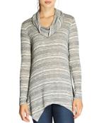 Cowl-neck Striped Knit Top, Gray