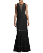 Sleeveless Lace-up Embellished Gown