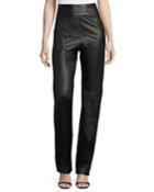 Contour-yoke Leather Straight-leg Pants