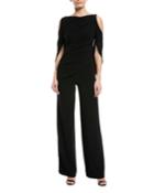 Lace-back Draped Wide-leg Crepe Jumpsuit