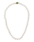 Akoya Pearl Necklace W/ Decorative Emerald & Diamond Clasp