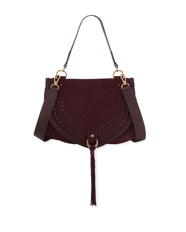 Collins Whipstitch Suede Shoulder Bag, Dark Plum