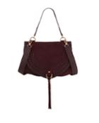 Collins Whipstitch Suede Shoulder Bag, Dark Plum