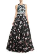 Sequin & Floral Embroidered Ball Gown