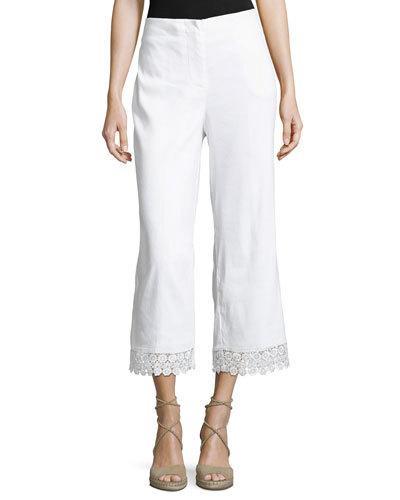Wide-leg Lace-cuff Crop Pants