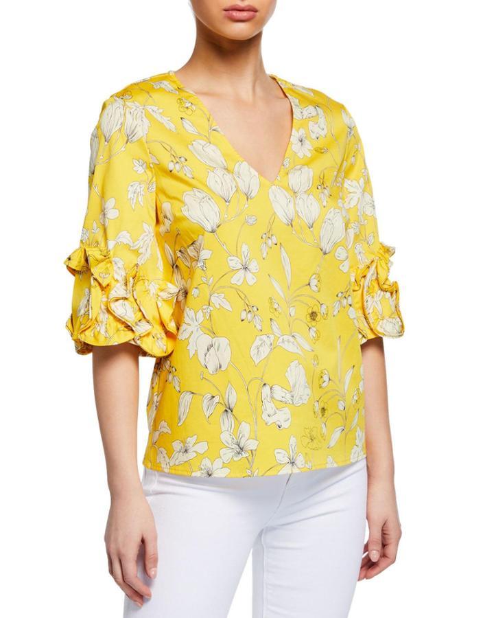 Floral-print Ruffle-sleeve Blouse