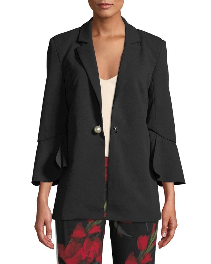 Ruffle-sleeve Pearly-button Blazer Jacket