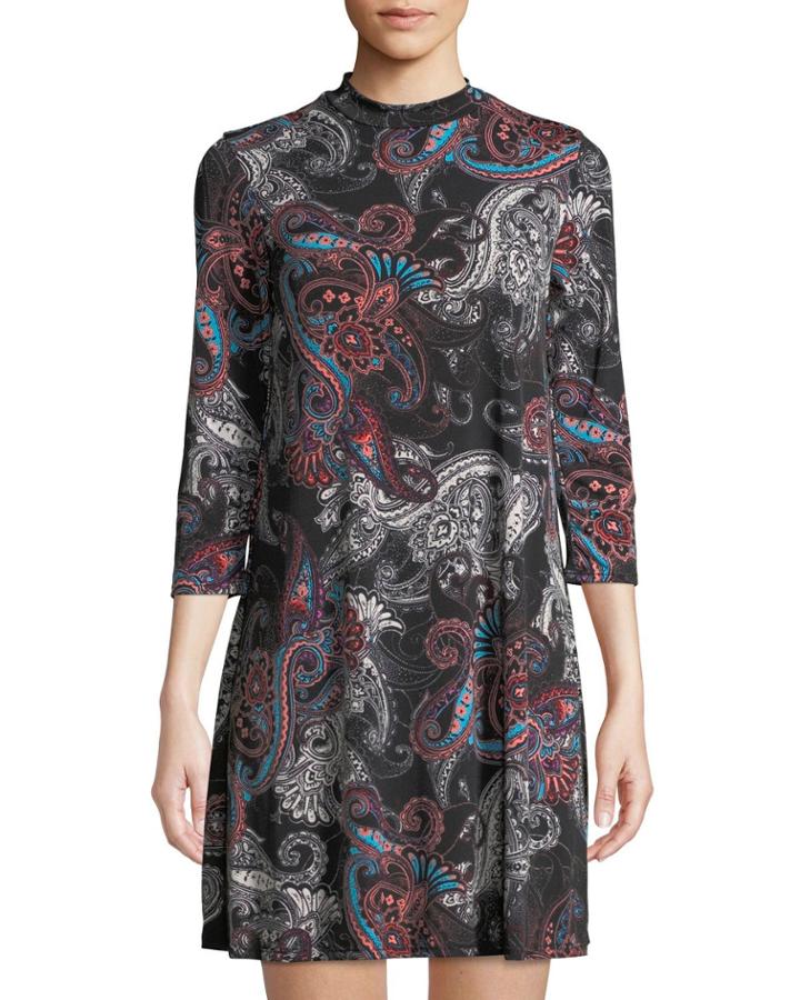 High-neck Paisley A-line Dress