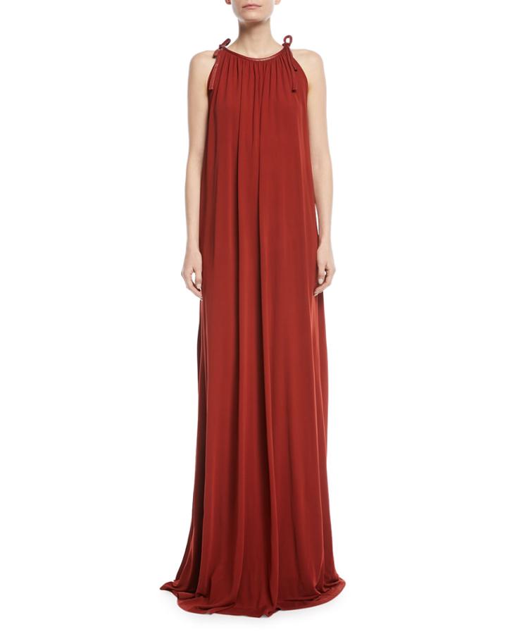 Halter Tie-neck Crepe Jersey Maxi Dress W/
