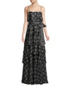 Tiered Floral Chiffon Sleeveless Gown