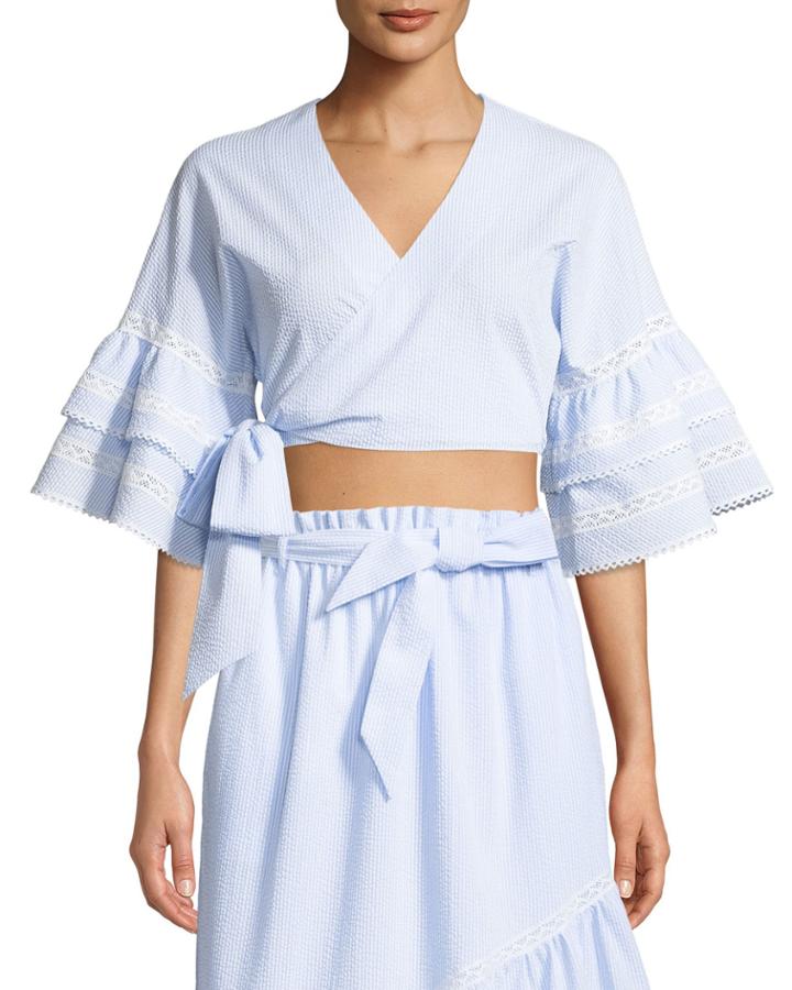 Striped Side-tie Ruffle-sleeve Top
