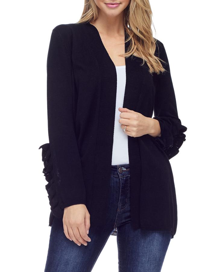 Ruffle Sleeve Open Front Cardigan