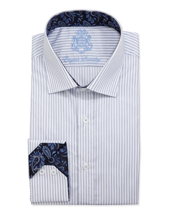 English Laundry Striped Poplin Dress Shirt, Blue, Men's, Size: