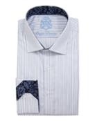 English Laundry Striped Poplin Dress Shirt, Blue, Men's, Size: