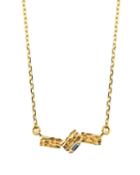 14k Gold Zigzag Bar Pendant Necklace W/ Diamonds