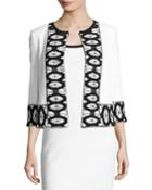 Sara Lace-trim 3/4-sleeve Jacket, White/black
