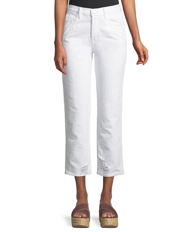 Wynne High-rise Crop Straight-leg Jeans, White Destruct