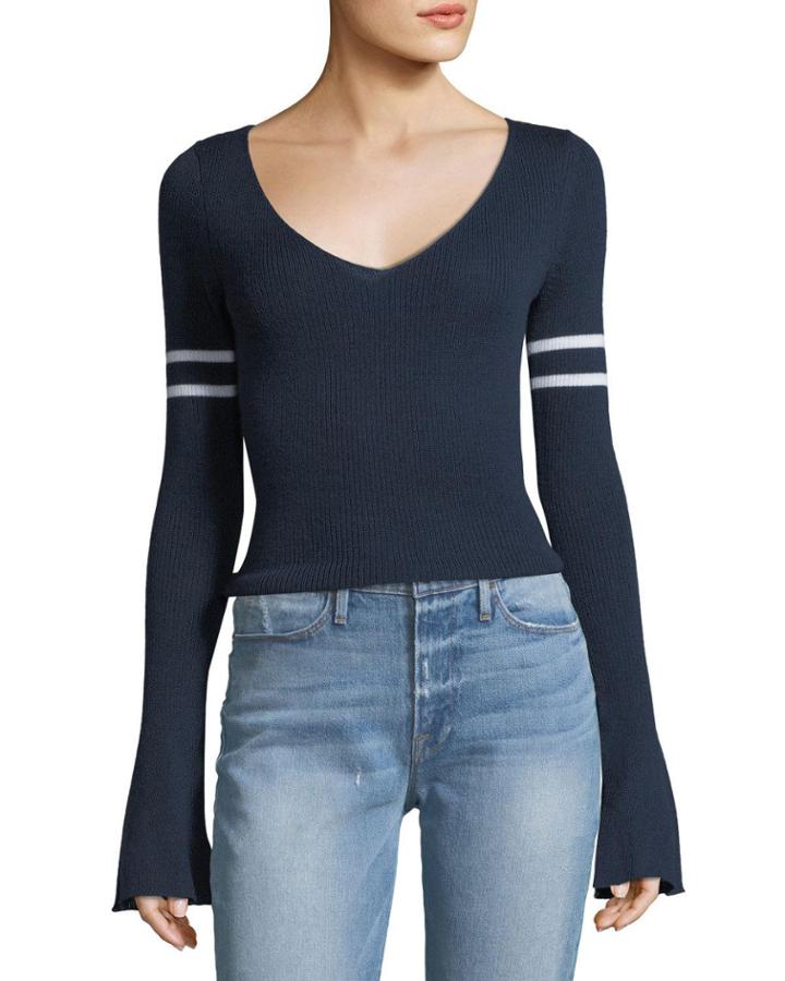 V-neck Long Bell-sleeve Merino Wool