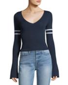 V-neck Long Bell-sleeve Merino Wool