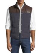 Men's Bi-material Leather Vest With Down Fill