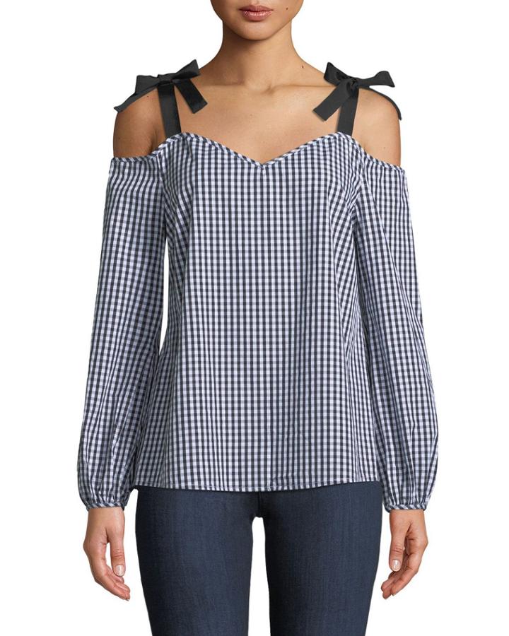 Cold-shoulder Gingham Blouse
