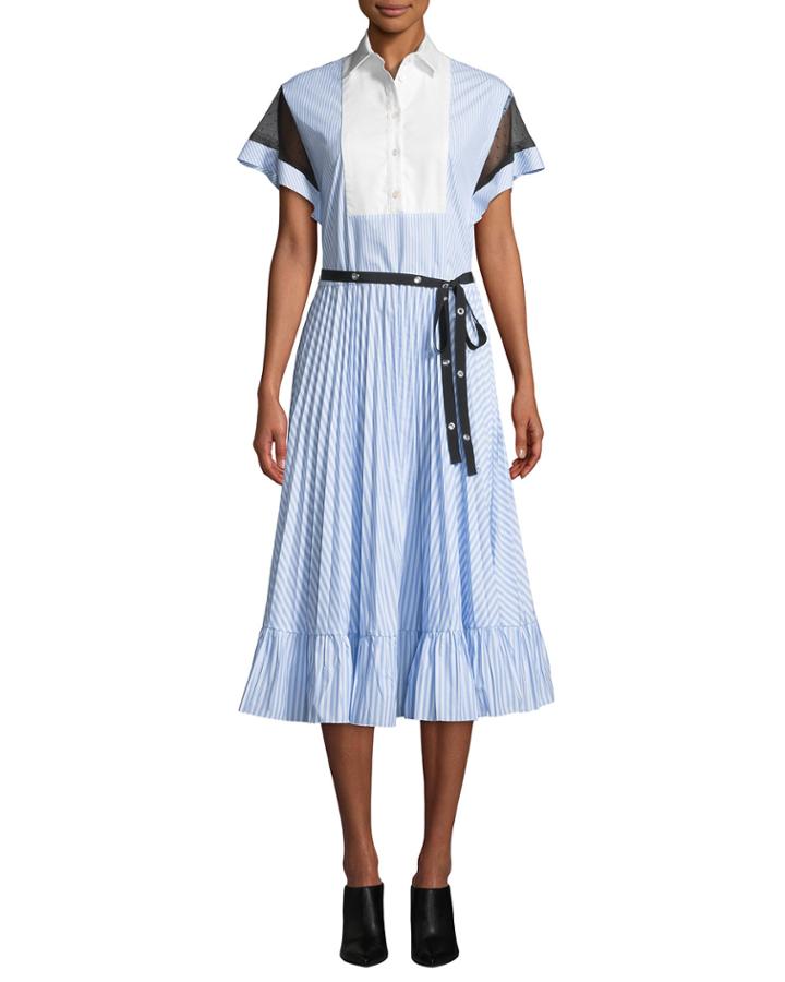 Short-sleeve Striped Poplin Oxford Point D'esprit