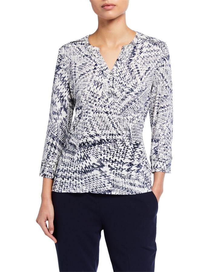 Printed Long Sleeve V-neck Top