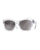 Emmy Marbled Square Sunglasses, Clear