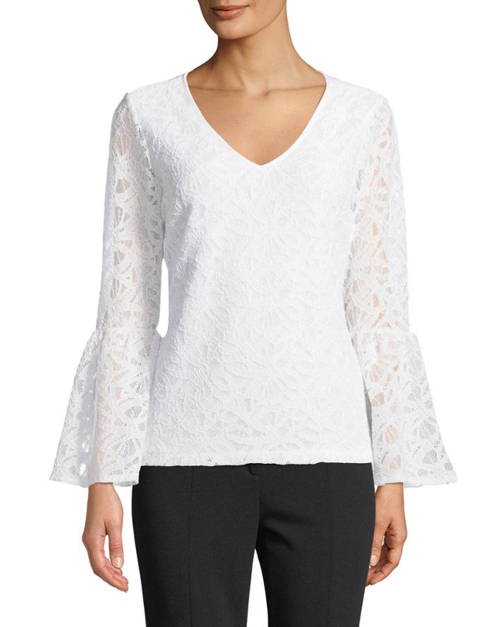 Lace Bell-sleeve V-neck Top